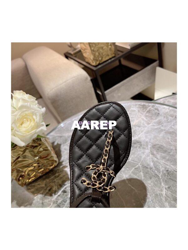 Replica Chanel Lambskin Sandals Woven Chain CC G31463 Black 6