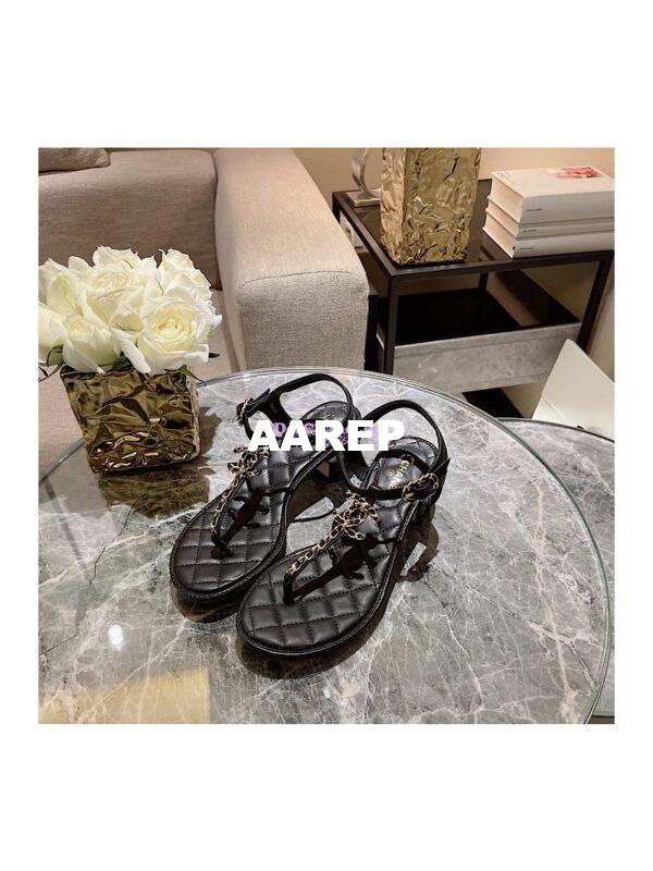 Replica Chanel Lambskin Sandals Woven Chain CC G31463 Black 7