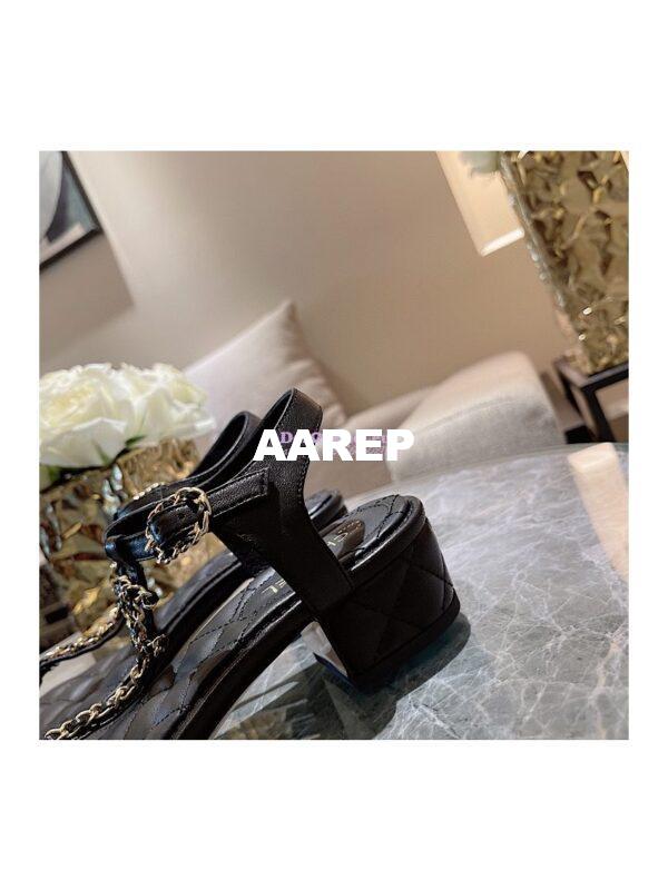 Replica Chanel Lambskin Sandals Woven Chain CC G31463 Black 9