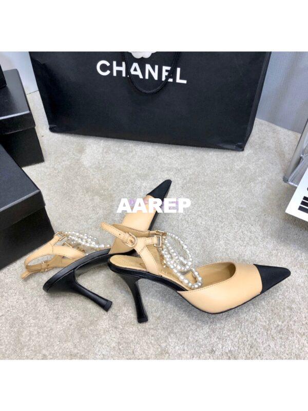 Replica Chanel Lambskin Slingbacks with Pearls High Heels G37532 Beige 8