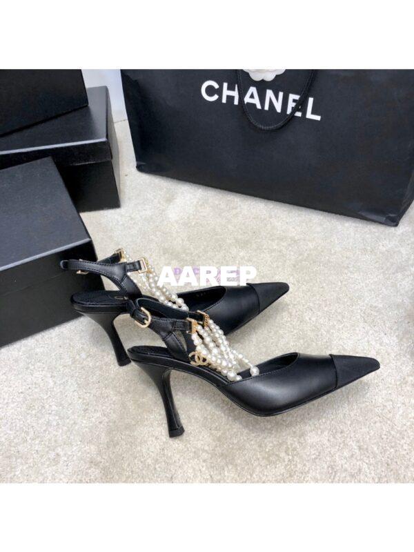 Replica Chanel Lambskin Slingbacks with Pearls High Heels G37532 Black 3