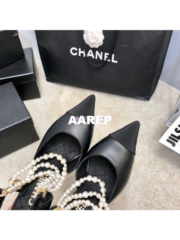 Replica Chanel Lambskin Slingbacks with Pearls High Heels G37532 Black 4