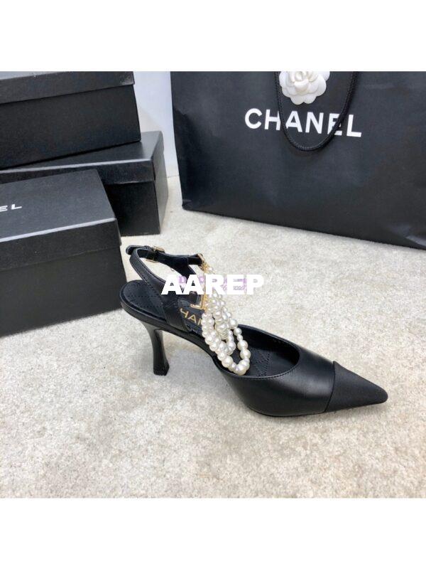 Replica Chanel Lambskin Slingbacks with Pearls High Heels G37532 Black 6