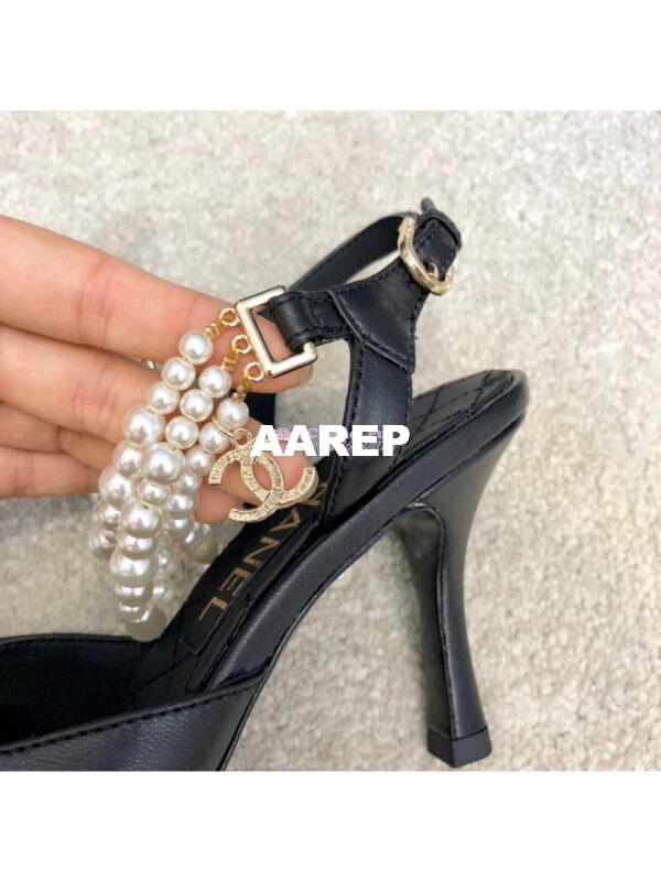 Replica Chanel Lambskin Slingbacks with Pearls High Heels G37532 Black 7