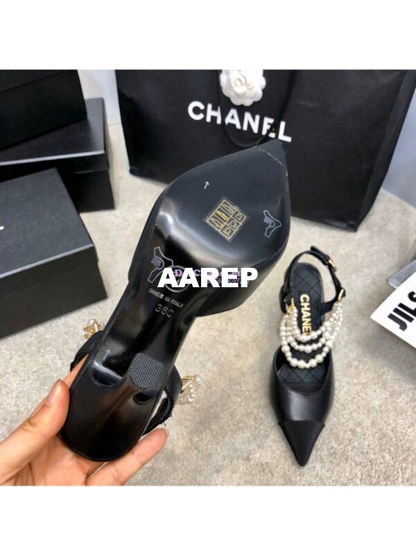 Replica Chanel Lambskin Slingbacks with Pearls High Heels G37532 Black 8
