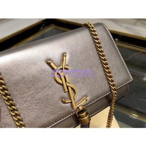 Replica YSL Saint Laurent Kate Chain Wallet With Tassel In Laminated Leather 452159 Brown Metallic 2