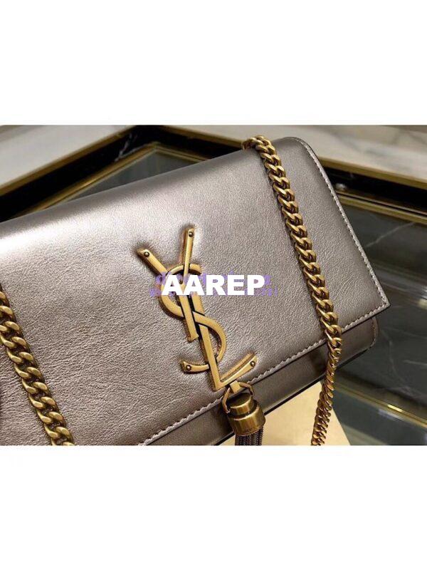 Replica YSL Saint Laurent Kate Chain Wallet With Tassel In Laminated Leather 452159 Brown Metallic 2