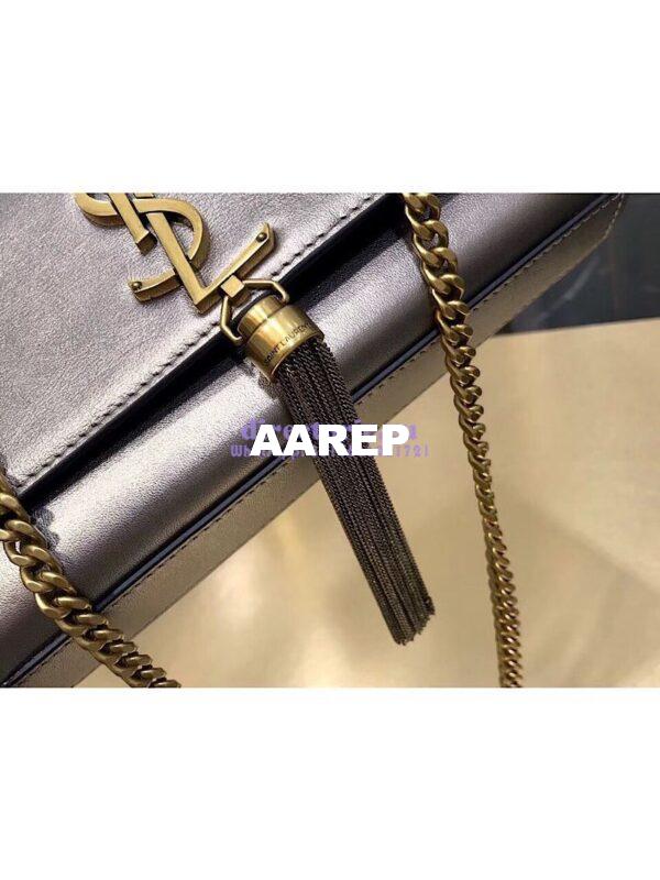 Replica YSL Saint Laurent Kate Chain Wallet With Tassel In Laminated Leather 452159 Brown Metallic 3