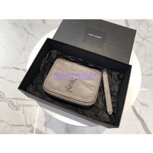 Replica YSL Saint Laurent Niki Chain Wallet In Crinkled Vintage Leather 583103 Fog