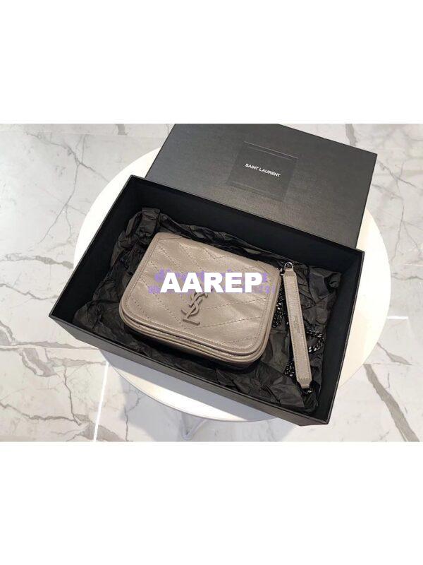 Replica YSL Saint Laurent Niki Chain Wallet In Crinkled Vintage Leather 583103 Fog 3