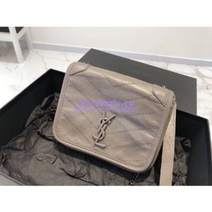 Replica YSL Saint Laurent Niki Chain Wallet In Crinkled Vintage Leather 583103 Fog 2
