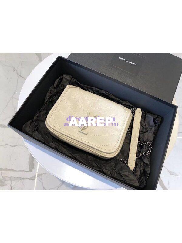 Replica YSL Saint Laurent Niki Chain Wallet In Crinkled Vintage Leather 583103 Blanc 3