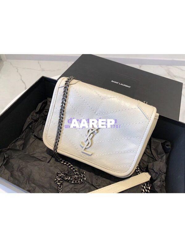 Replica YSL Saint Laurent Niki Chain Wallet In Crinkled Vintage Leather 583103 Blanc 4