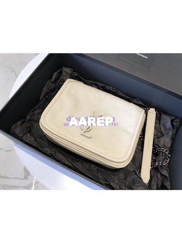 Replica YSL Saint Laurent Niki Chain Wallet In Crinkled Vintage Leather 583103 Blanc 5