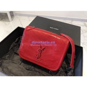 Replica YSL Saint Laurent Niki Chain Wallet In Crinkled Vintage Leather 583103 Red
