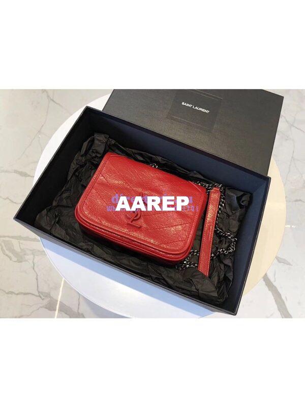 Replica YSL Saint Laurent Niki Chain Wallet In Crinkled Vintage Leather 583103 Red 4