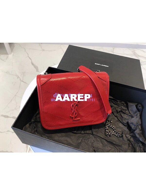 Replica YSL Saint Laurent Niki Chain Wallet In Crinkled Vintage Leather 583103 Red 5