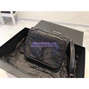 Replica YSL Saint Laurent Niki Chain Wallet In Crinkled Vintage Leather 583103 Black
