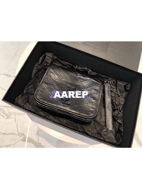 Replica YSL Saint Laurent Niki Chain Wallet In Crinkled Vintage Leather 583103 Black 4
