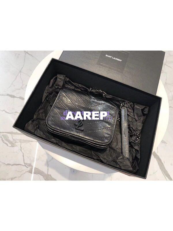 Replica YSL Saint Laurent Niki Chain Wallet In Crinkled Vintage Leather 583103 Black 5