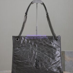 Replica Saint Laurent YSL Niki Medium Shopping Bag In Crinkled Vintage Leather 577999 Storm