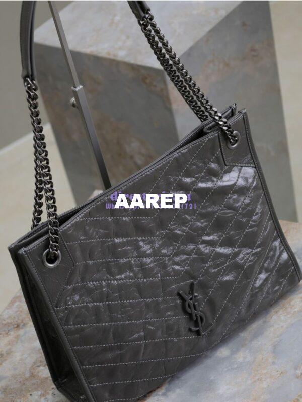 Replica Saint Laurent YSL Niki Medium Shopping Bag In Crinkled Vintage Leather 577999 Storm 4