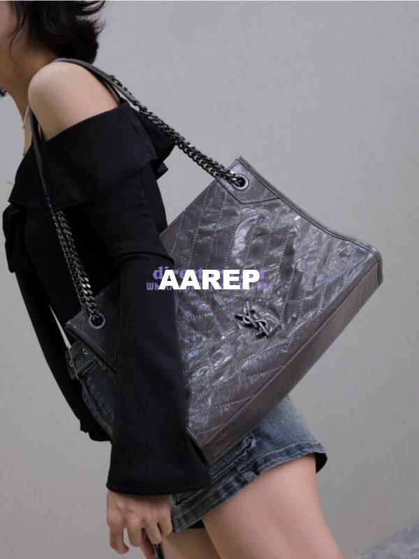 Replica Saint Laurent YSL Niki Medium Shopping Bag In Crinkled Vintage Leather 577999 Storm 6