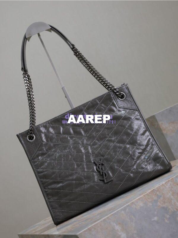 Replica Saint Laurent YSL Niki Medium Shopping Bag In Crinkled Vintage Leather 577999 Storm 7
