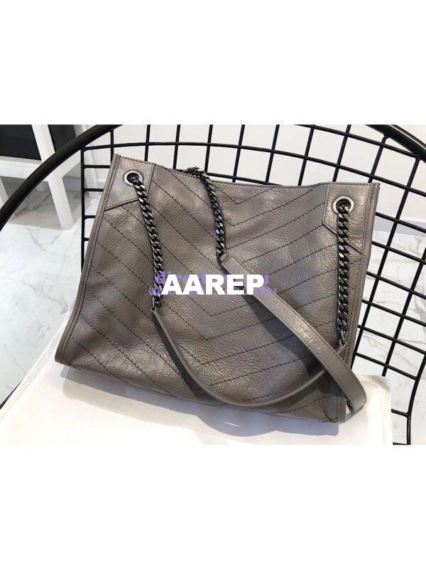 Replica Saint Laurent YSL Niki Medium Shopping Bag In Crinkled Vintage Leather 577999 Fog 13