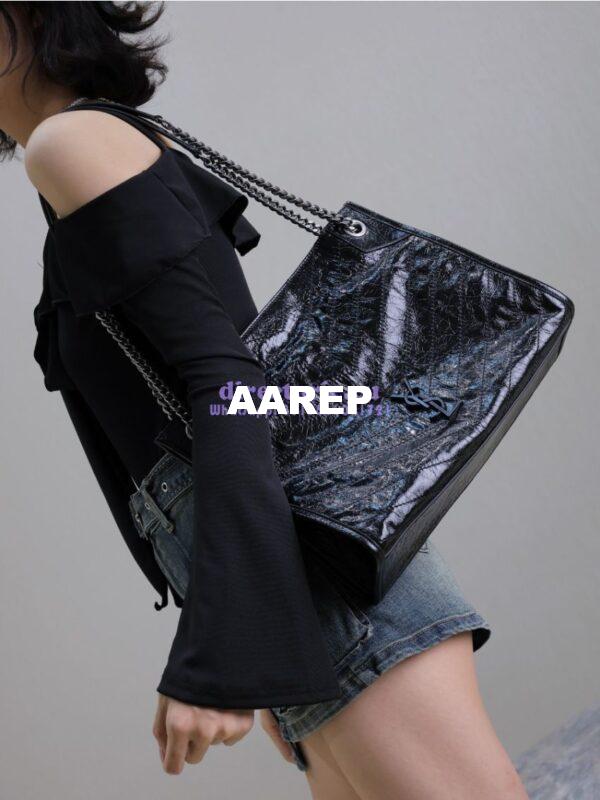 Replica Saint Laurent YSL Niki Medium Shopping Bag In Crinkled Vintage Leather 577999 Black 4