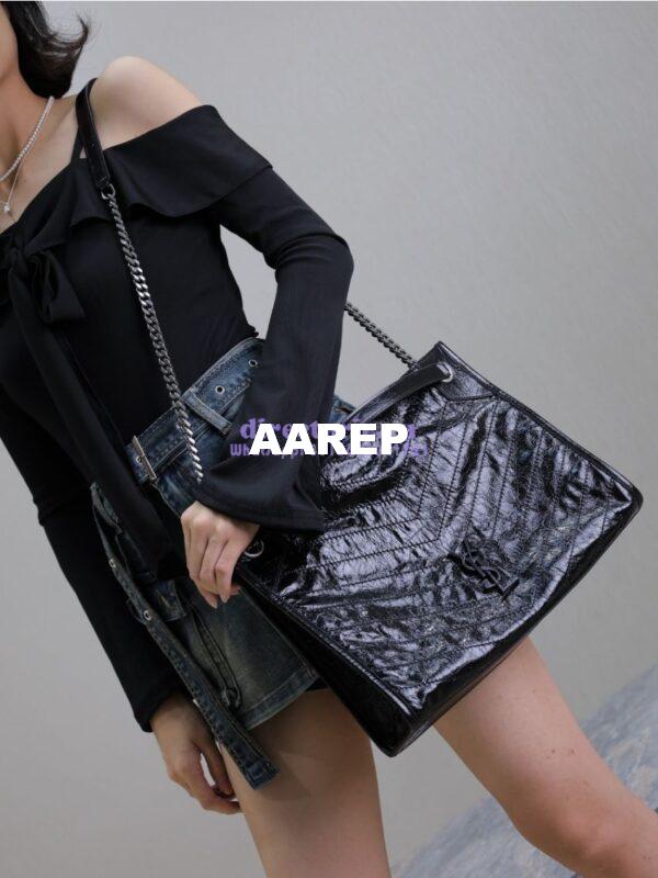 Replica Saint Laurent YSL Niki Medium Shopping Bag In Crinkled Vintage Leather 577999 Black 5