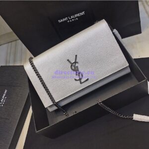 Replica YSL Saint Laurent Classic Medium Kate Silver Hardware In Grained De Poudre Textured Leather Pearly Silver