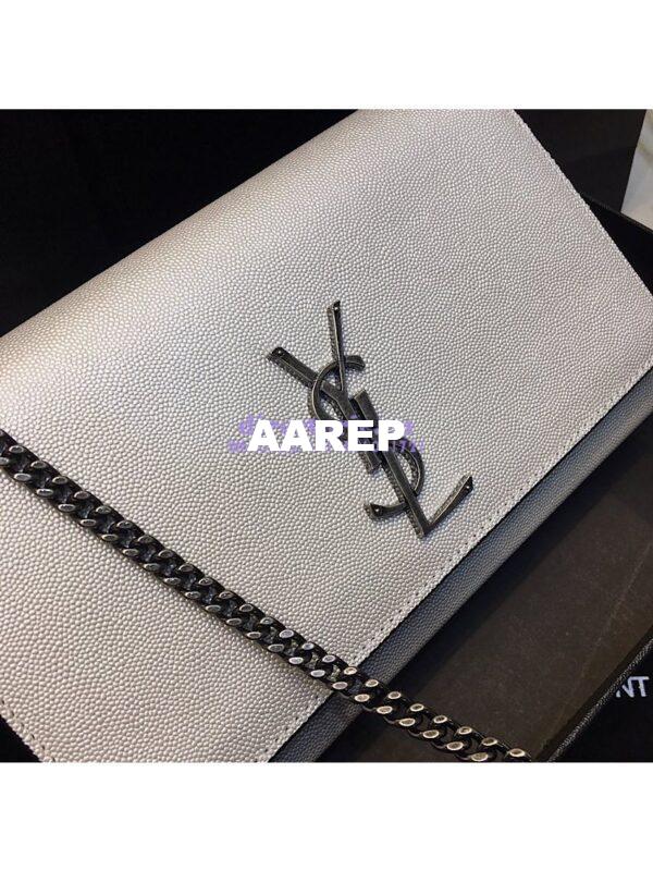 Replica YSL Saint Laurent Classic Medium Kate Silver Hardware In Grained De Poudre Textured Leather Pearly Silver 7