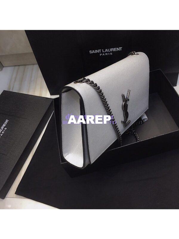 Replica YSL Saint Laurent Classic Medium Kate Silver Hardware In Grained De Poudre Textured Leather Pearly Silver 9