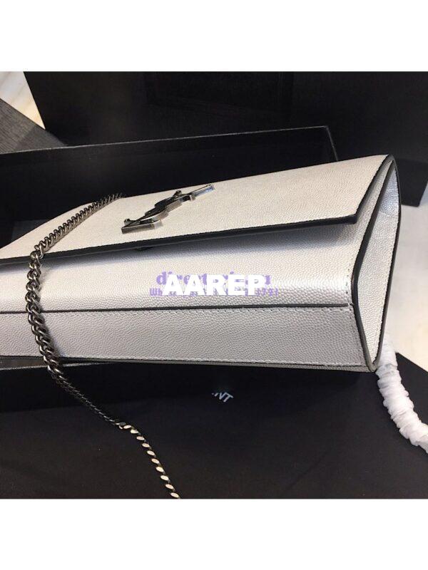 Replica YSL Saint Laurent Classic Medium Kate Silver Hardware In Grained De Poudre Textured Leather Pearly Silver 11