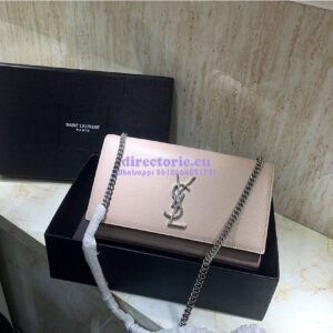 Replica YSL Saint Laurent Classic Medium Kate Silver Hardware In Grained De Poudre Textured Leather Powder Pink