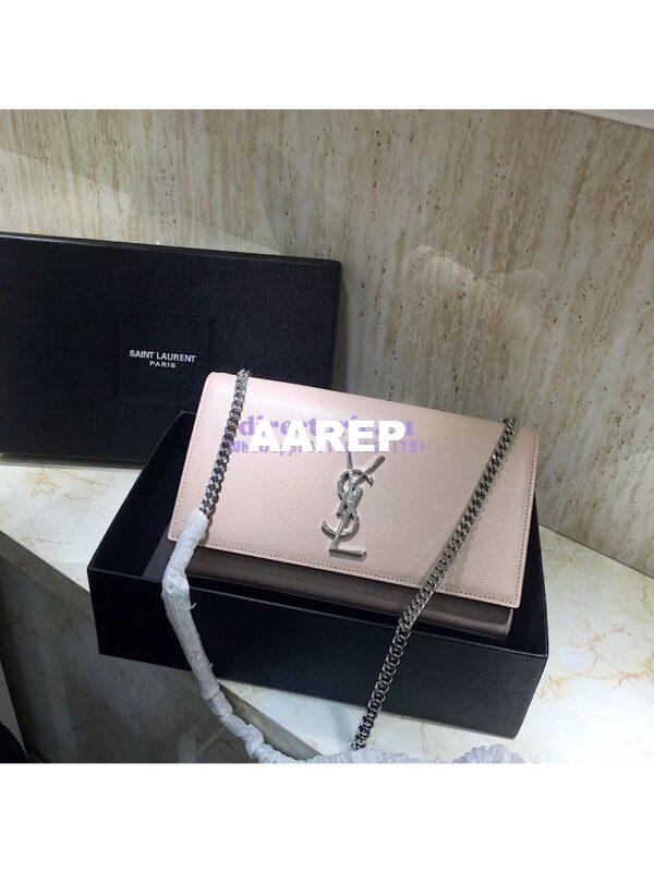 Replica YSL Saint Laurent Classic Medium Kate Silver Hardware In Grained De Poudre Textured Leather Powder Pink 3