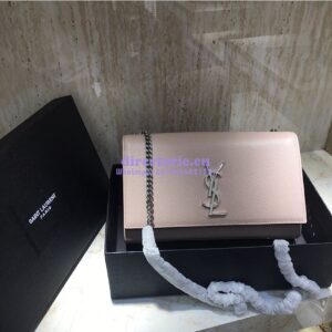 Replica YSL Saint Laurent Classic Medium Kate Silver Hardware In Grained De Poudre Textured Leather Powder Pink 2