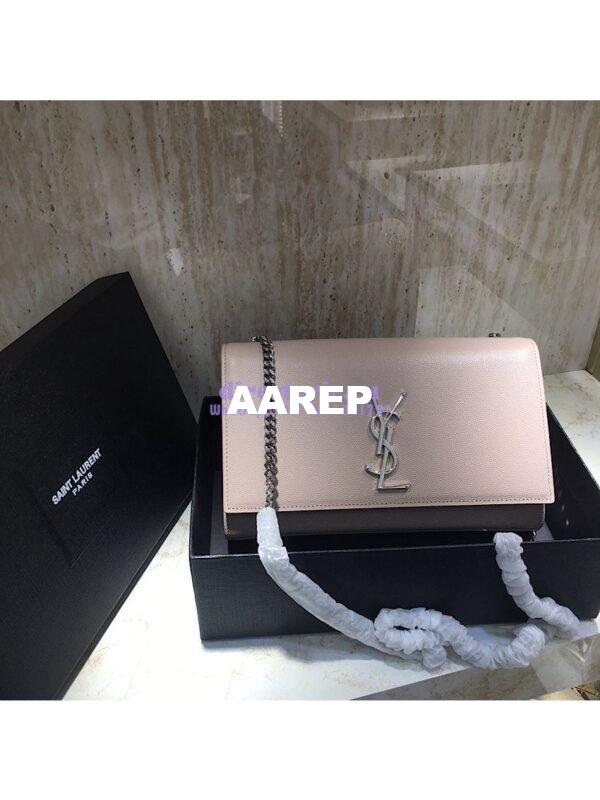 Replica YSL Saint Laurent Classic Medium Kate Silver Hardware In Grained De Poudre Textured Leather Powder Pink 4