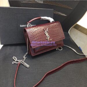 Replica Saint Laurent YSL Sunset Chain Wallet In Shiny Crocodile-embossed Leather 533026 Wine 2