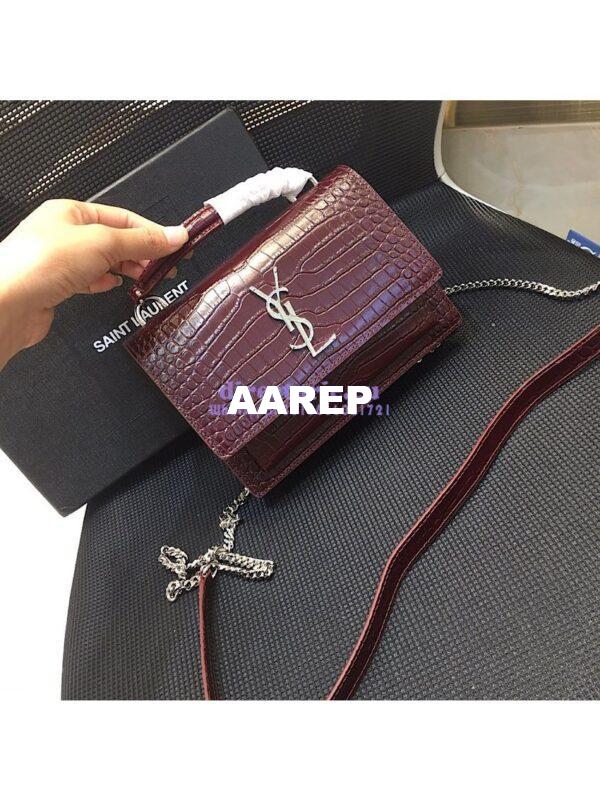 Replica Saint Laurent YSL Sunset Chain Wallet In Shiny Crocodile-embossed Leather 533026 Wine 5