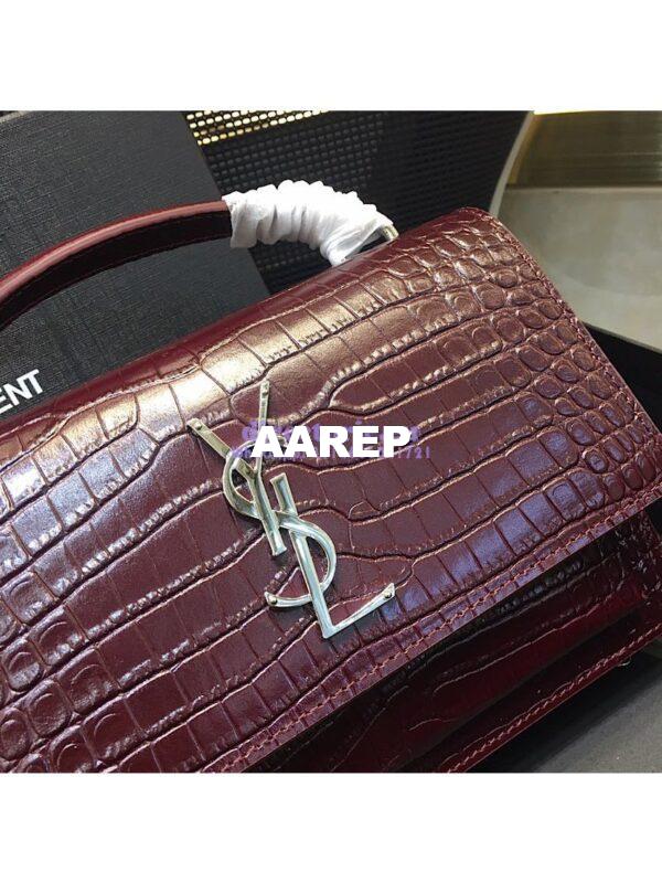 Replica Saint Laurent YSL Sunset Chain Wallet In Shiny Crocodile-embossed Leather 533026 Wine 6