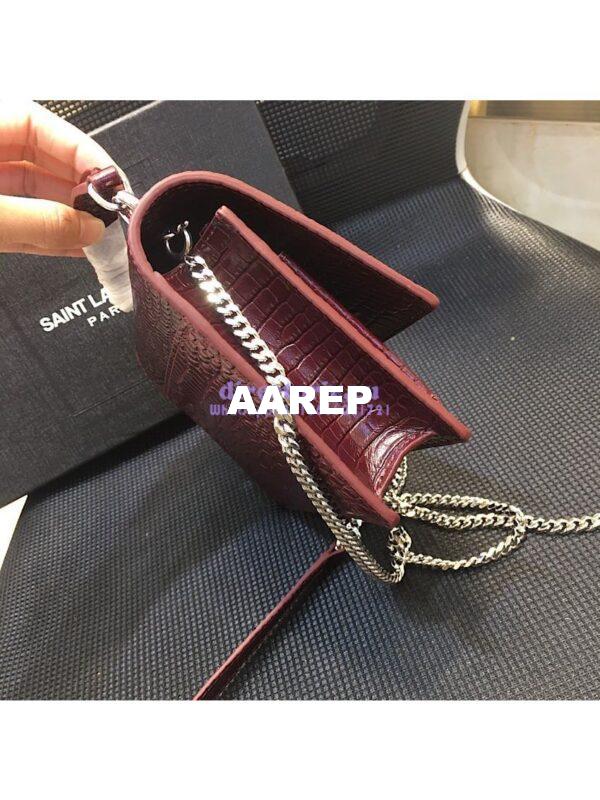 Replica Saint Laurent YSL Sunset Chain Wallet In Shiny Crocodile-embossed Leather 533026 Wine 7