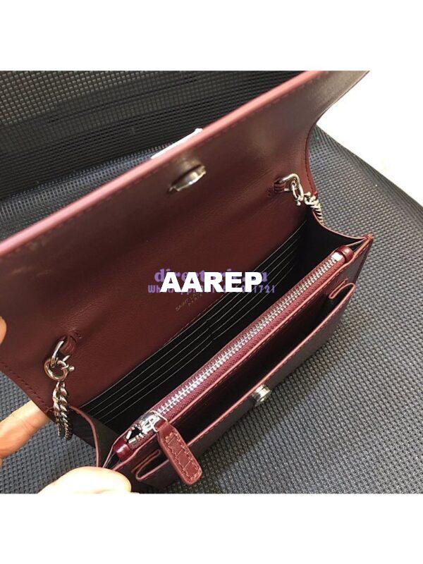 Replica Saint Laurent YSL Sunset Chain Wallet In Shiny Crocodile-embossed Leather 533026 Wine 8