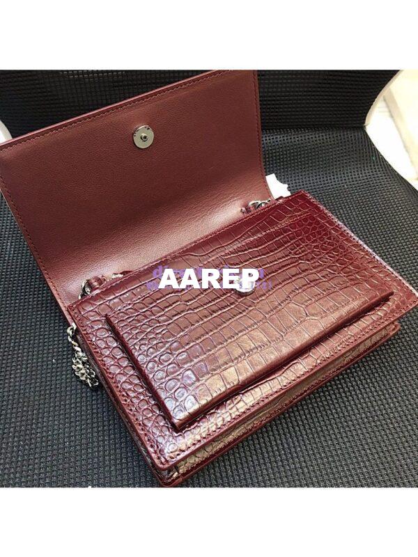 Replica Saint Laurent YSL Sunset Chain Wallet In Shiny Crocodile-embossed Leather 533026 Wine 11