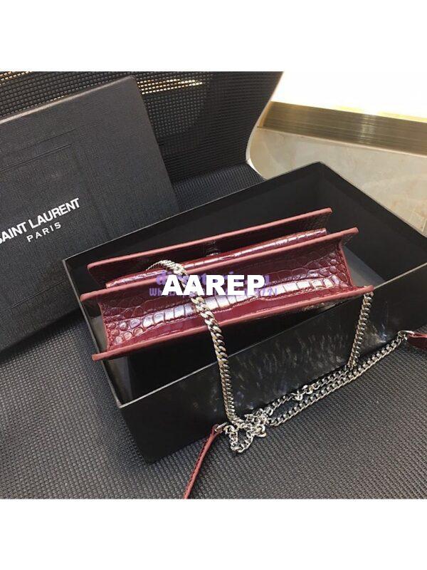 Replica Saint Laurent YSL Sunset Chain Wallet In Shiny Crocodile-embossed Leather 533026 Wine 12