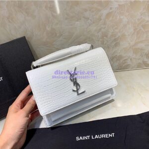 Replica Saint Laurent YSL Sunset Chain Wallet In Shiny Crocodile-embossed Leather 533026 White 2