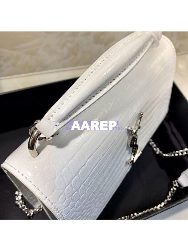 Replica Saint Laurent YSL Sunset Chain Wallet In Shiny Crocodile-embossed Leather 533026 White 5