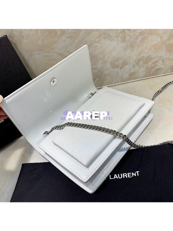 Replica Saint Laurent YSL Sunset Chain Wallet In Shiny Crocodile-embossed Leather 533026 White 6