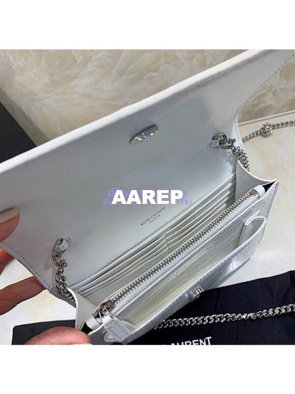 Replica Saint Laurent YSL Sunset Chain Wallet In Shiny Crocodile-embossed Leather 533026 White 7